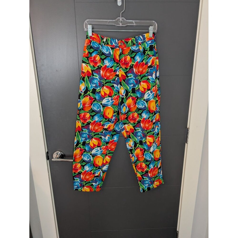 Gap‎ Womens Floral High-Waisted Vibrant Tulip Print 100% Cotton Pants Size 9/10